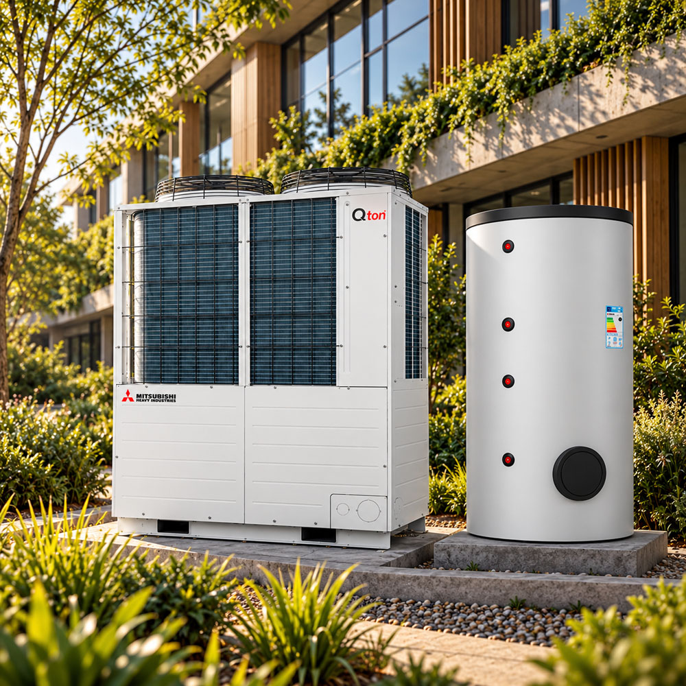 Modern HVAC Systems in Landscaped Courtyard