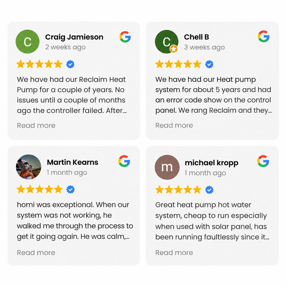 Reclaim Heat Pump Google Reviews Grid